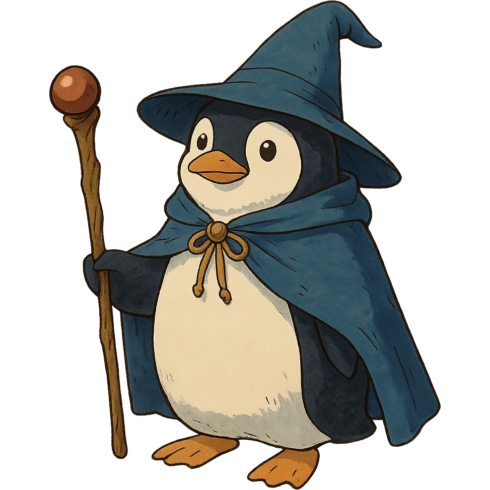 ghibli style penguin wizard emoji