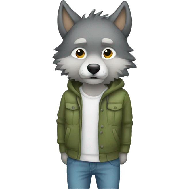 Wolf, plant, shy, sleepy clothes, cute pants emoji