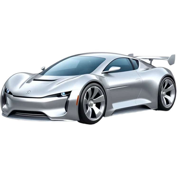 A low-profile futuristic car emoji made of polished silver chrome, wide body stance, smooth aerodynamic shape, glossy metallic surface, soft reflections, luxury swag aesthetic, minimal details, iOS emoji style, centered on clean white background, studio lighting emoji