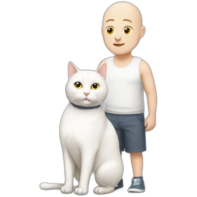 Bald guy with a fat white cat emoji