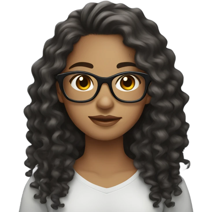 Light skin Girl with long dark curly hair and glasses  emoji