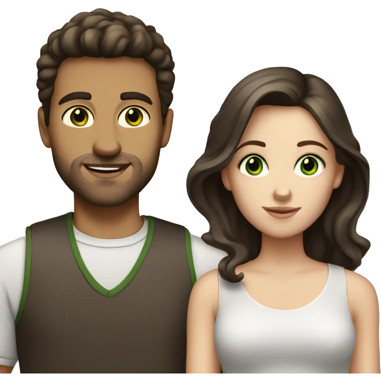 White couple dark brown hair green eyes emoji