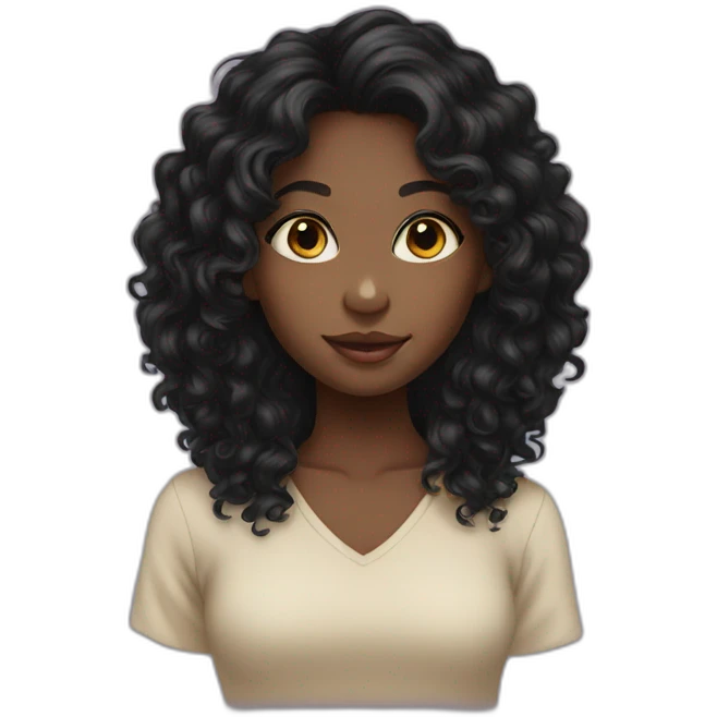 Black girl with asian eyes and long black curly hair emoji
