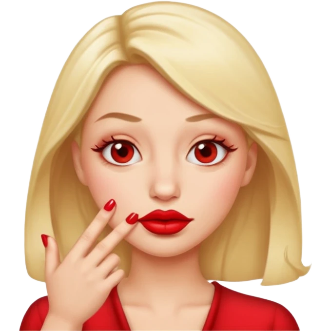 Puckering lips emoji giving side eye looking at its red nails emoji