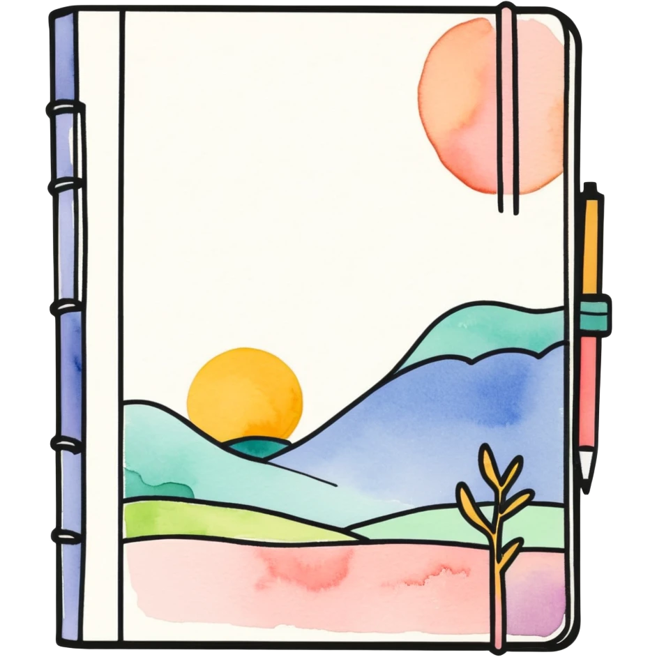 A closed soft pink diary book with Doodle drawings on the front cover, detailed watercolor whimsical illustration, isolated die cut sticker. Must be 8k, dpi 300 emoji