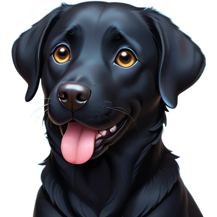 Cinematic Comical Black Labrador Portrait Emoji, Head tilted dramatically with an exaggeratedly amused expression, featuring a sleek black Fur with a glossy finish, wide, expressive brown eyes filled with playful disbelief, Simplified yet hilariously expressive features, highly detailed, glowing with a slightly sassy glow, high shine, dramatic yet playful, stylized with an air of cheeky mischief, bright and endearing, soft glowing outline, capturing the essence of a spirited and over-the-top companion, so meme-worthy it feels like it could side-eye its way into internet fame instantly! emoji