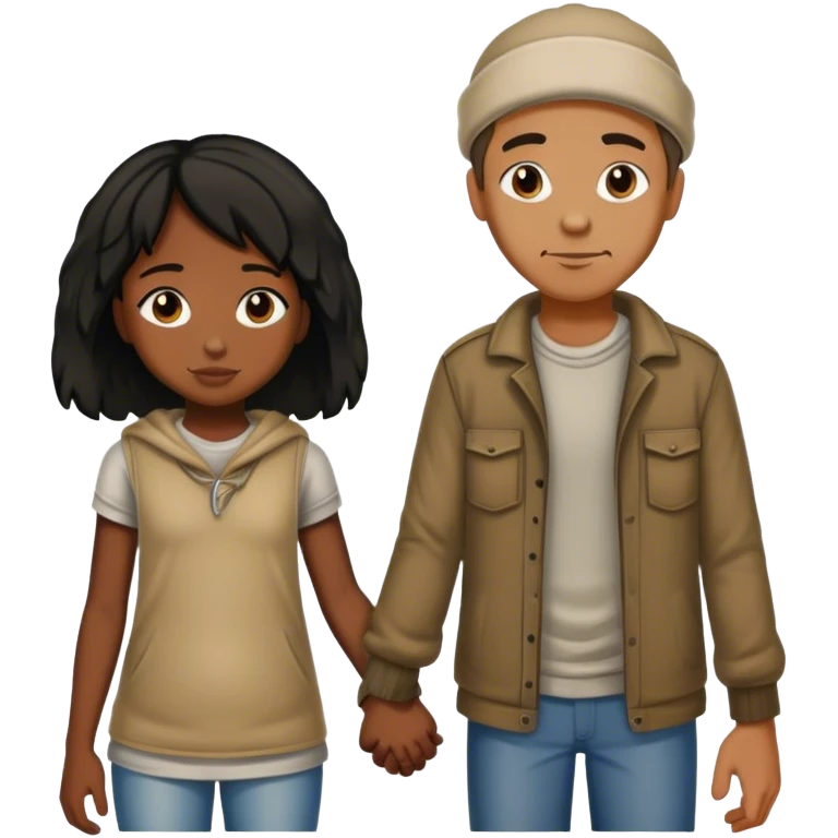 homeless man holding hands woth black girl emoji