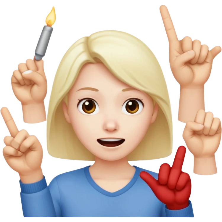 A person in the front row feeling scared, with the audience HAPPY AND POINTING FINGER. emoji