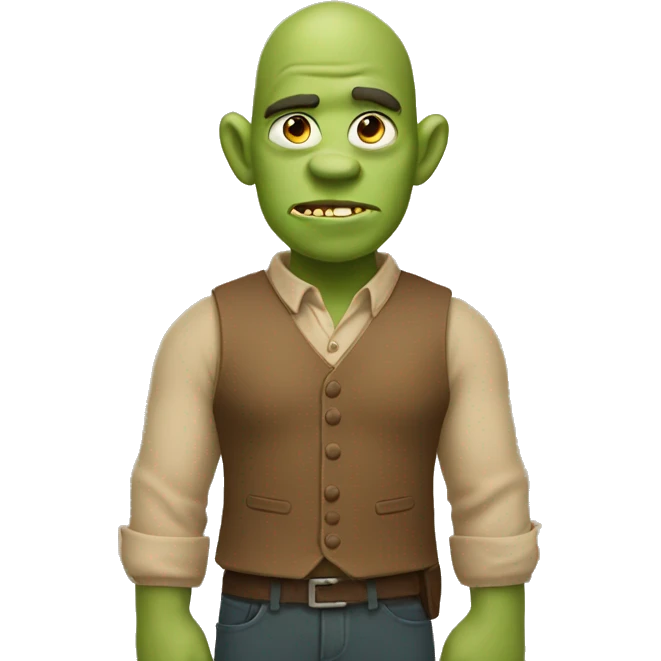 A green ogre wearing a tan shirt with a brown vest emoji