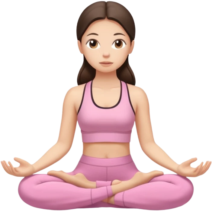 white brunette girl in light pink workout clothes meditating emoji