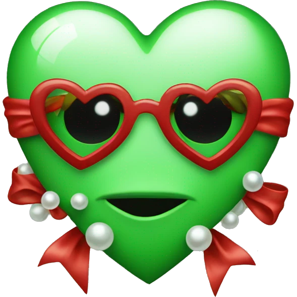 Green heart with no face with pearls and red bow   emoji