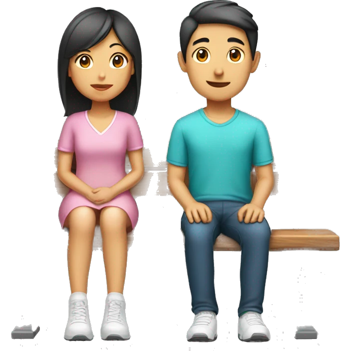 Asian boy and asian girl on bench emoji