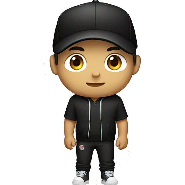 Lautner is wearing a black hoodie and has a black baseball cap with a visor back emoji