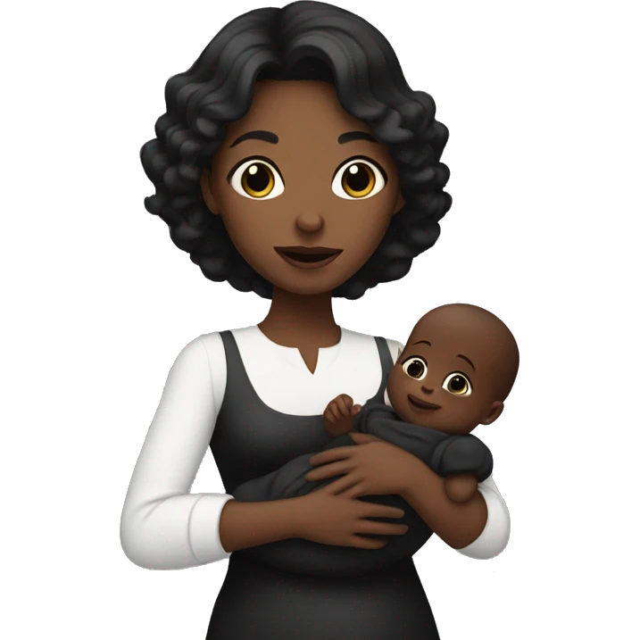 dark haired white race lady holding a black baby emoji