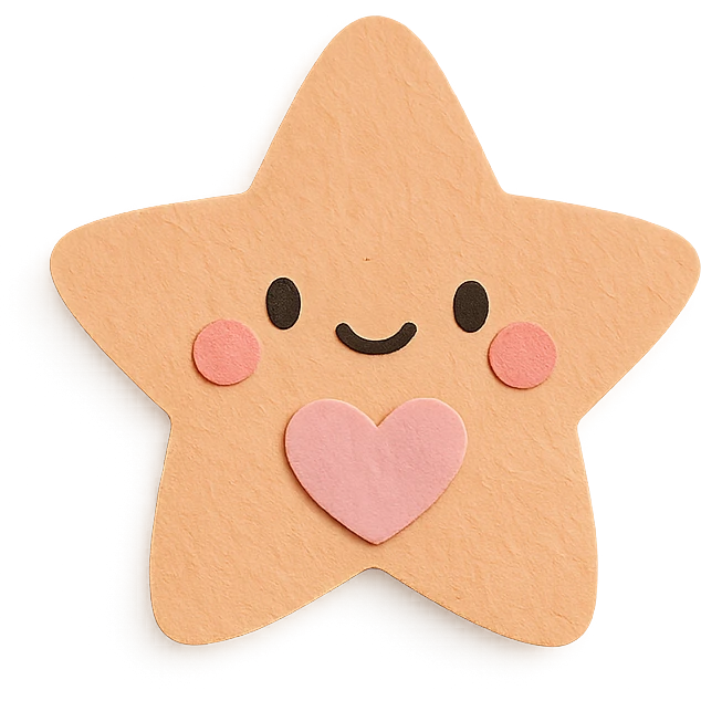 Adorable pastel orange star holding a tiny pastel heart, no arms or legs, full body, transparent background, in kawaii paper craft style. emoji