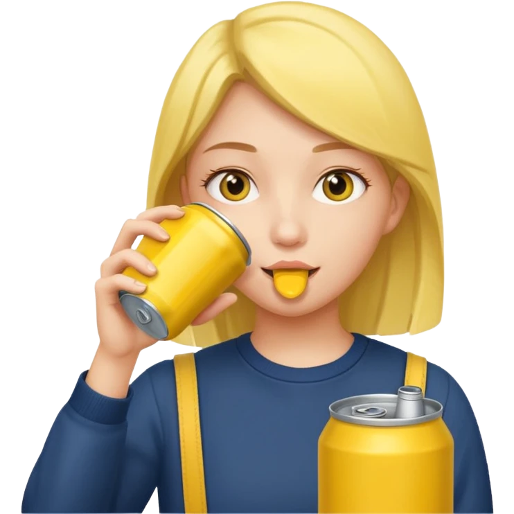female student drinking from a yellow can emoji