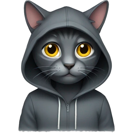 Dark grey cat wearing hoodie emoji