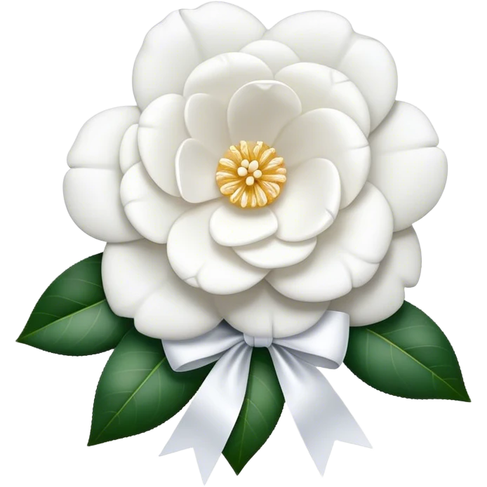 A pure white camellias，with elegant white ribbon emoji