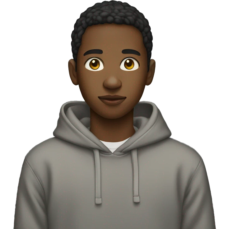 A 16 year old very thin black boy, wearing a hoodie, has a fade cut emoji