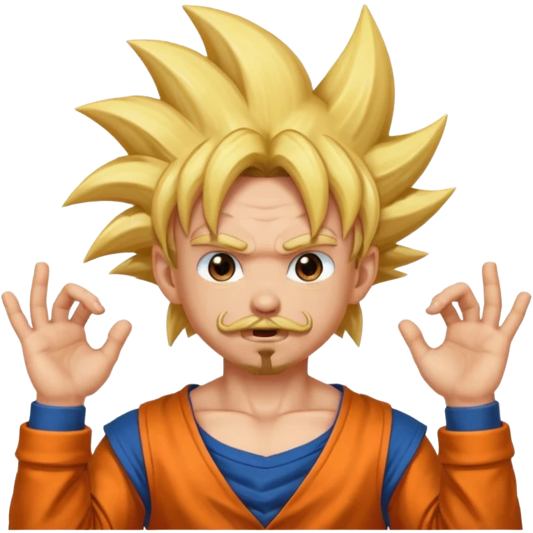 puedes hacer un chico con perilla y bigote el piercing septum y dos aros en las orejas haciendo la pose de goku super saiyan emoji
