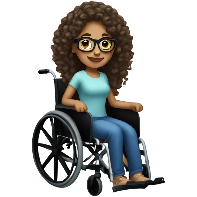 latina with long curly hair, wearing glasses, in a wheelchair emoji