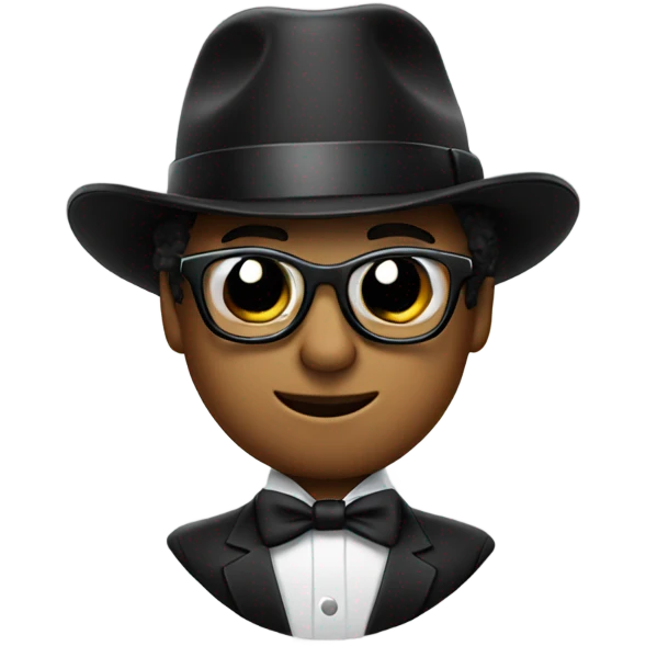 normal emoji with tuxedo black hat and glasses emoji