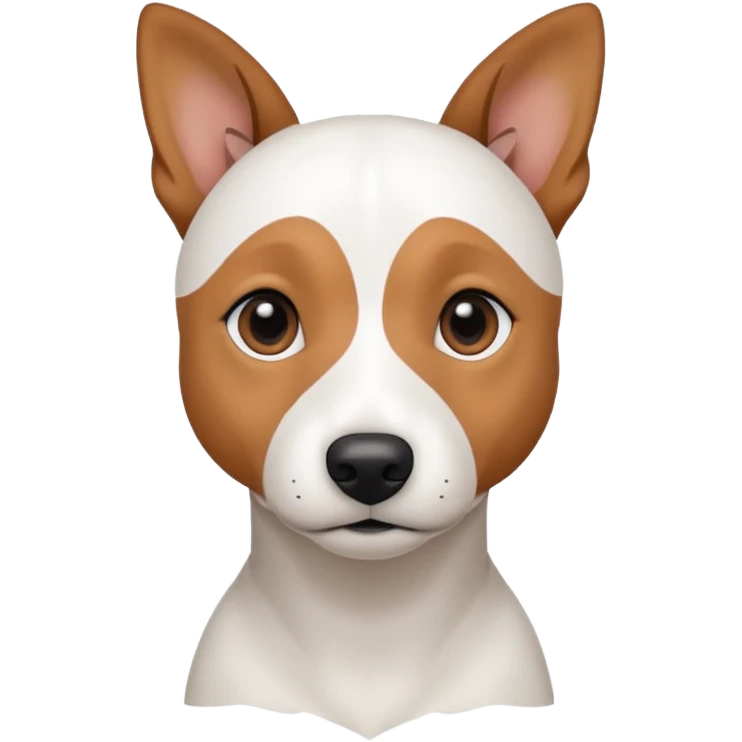 a fully white jack russell the size of a kelpie with floppy ears and a half white face emoji