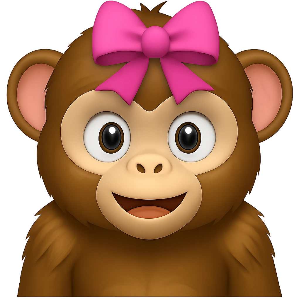 Add a cute hair bow to the monkey. Keep the background transparent. emoji
