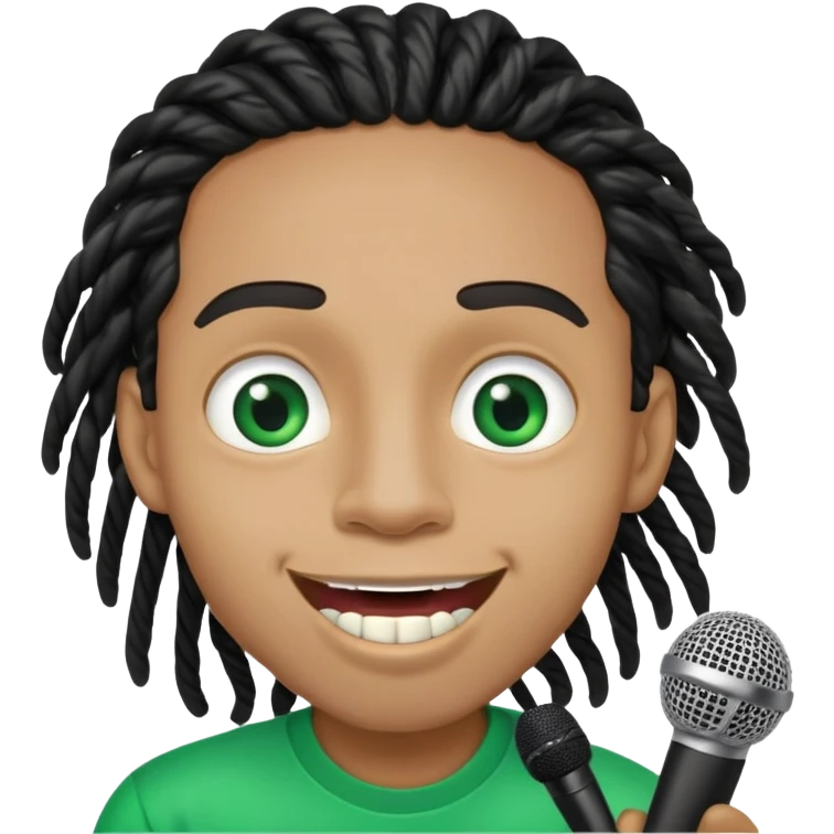 light skin black man, long black twists, green eyes, gap tooth, holding a microphone  emoji