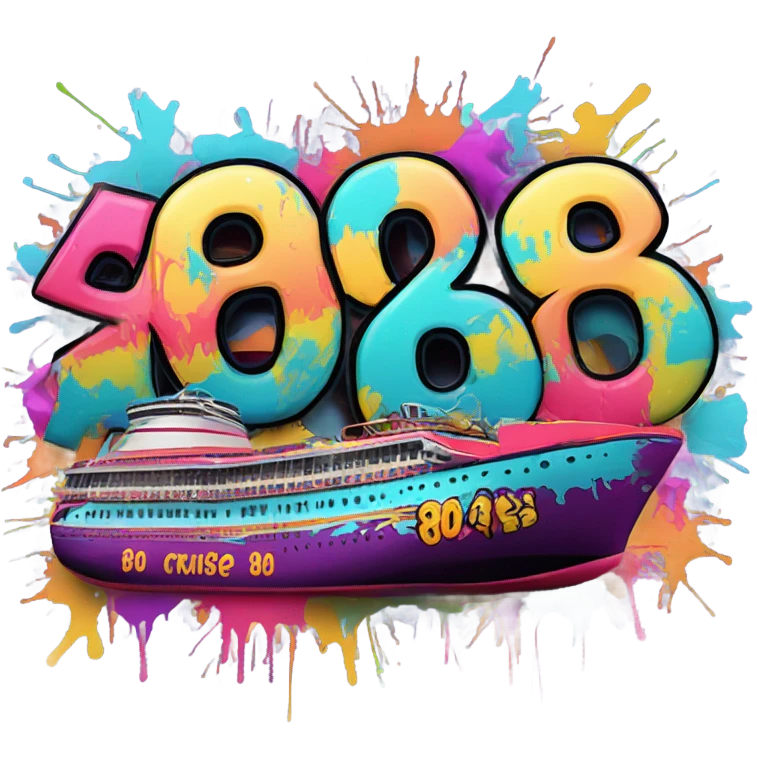 80's Cruise Year 9 written in graffiti style , with palm trees emoji