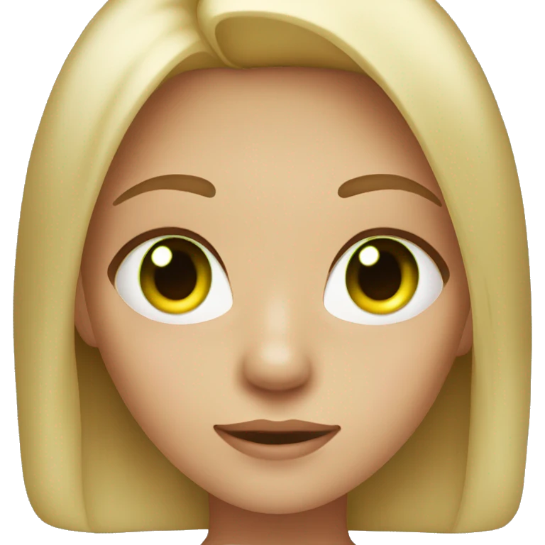 A girl with blonde hair and green eyes with brown stain and glowing red eyes emoji