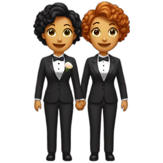 Two lesbians Just married in love one wearing a suit emoji