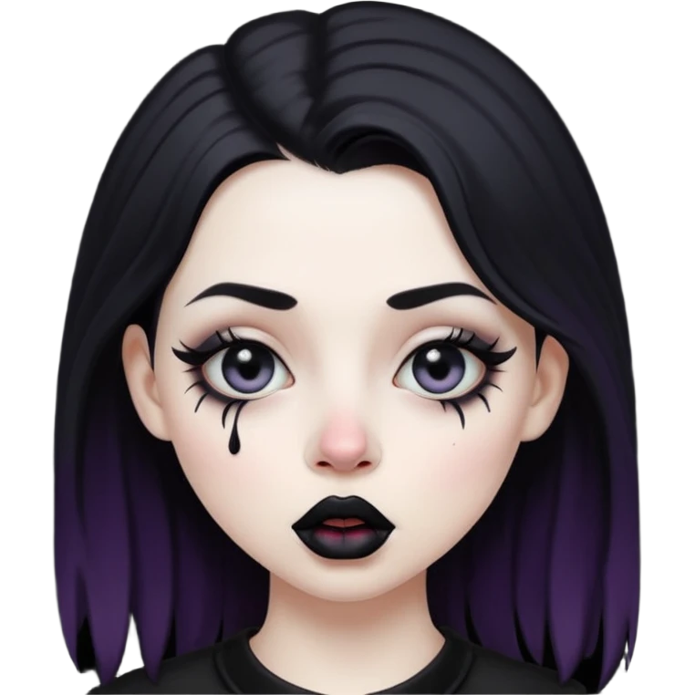 Goth girl with her eyes rolled up and towards her nose and her tongue sticking out emoji