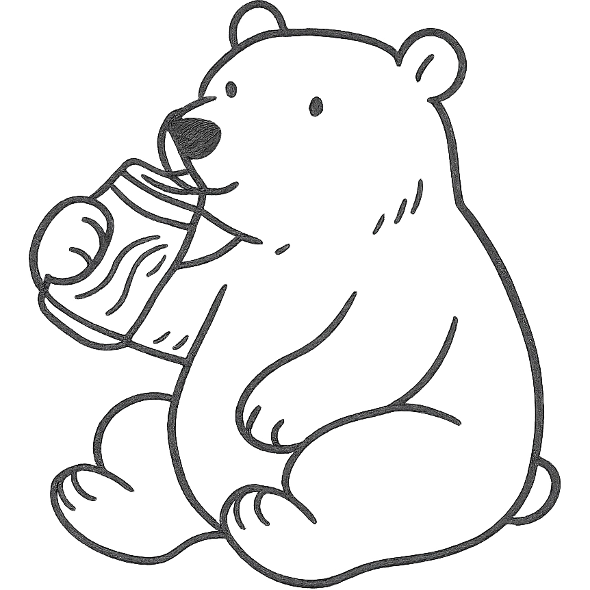 white polar bear drinking Coke, hand drawn outlined icon emoji