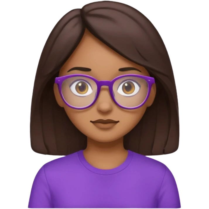 Chica de pelo moreno con gafas, lleva camisa violeta. Piel morena clara emoji