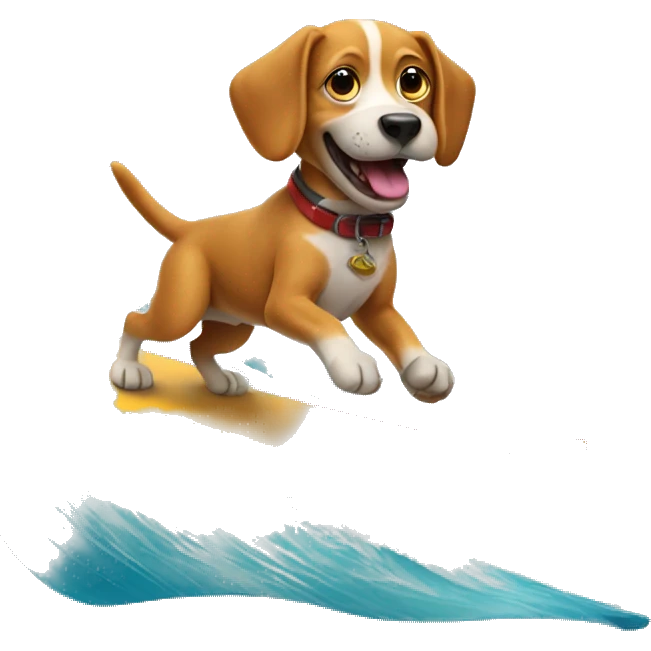 Dog surfing holding a beer emoji