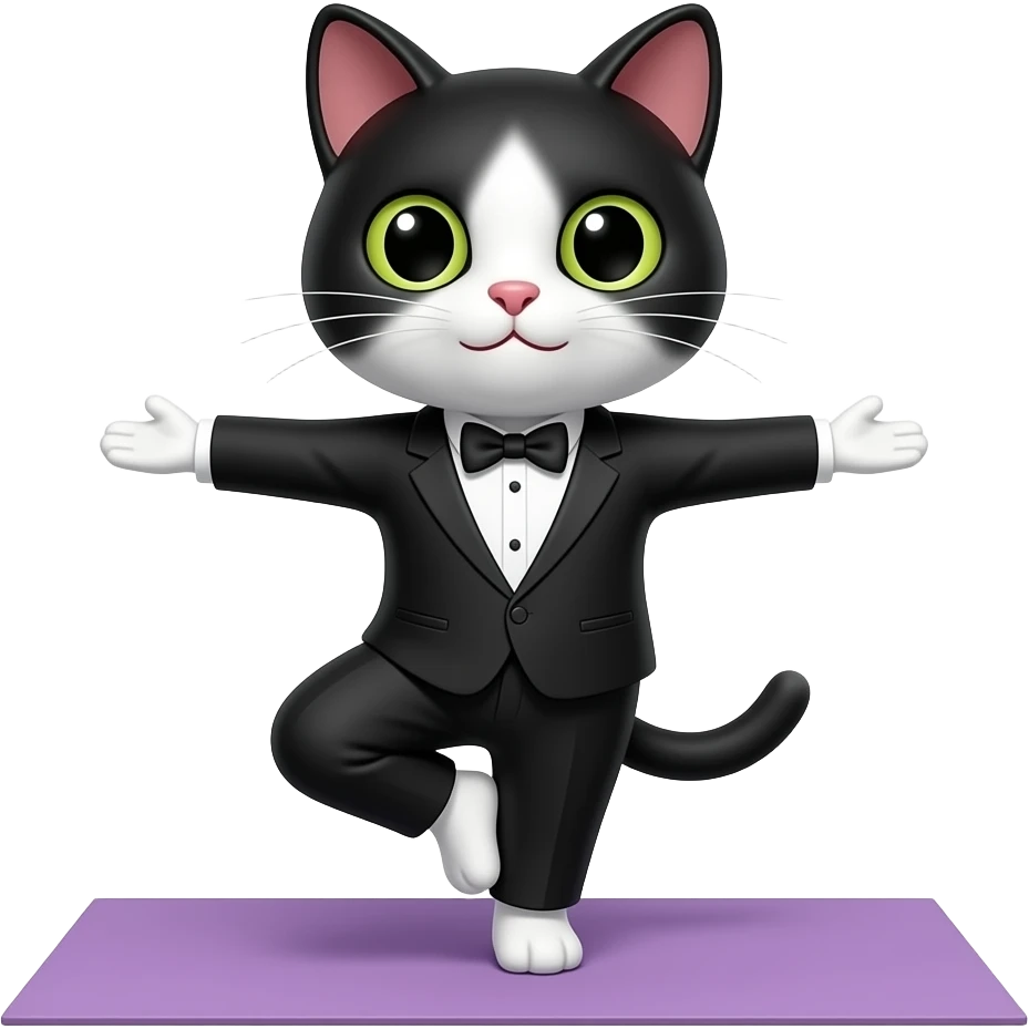 Tuxedo cat doing yoga emoji