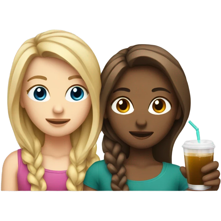 2 White Girls one with brown hair one with blond hair drinking together emoji