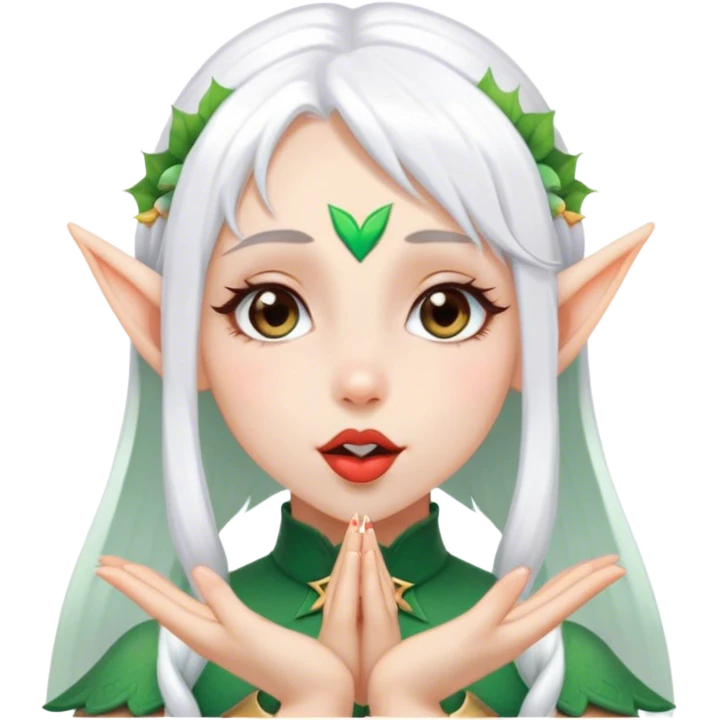 A girl with white hair and elf ears who sends kisses emoji
