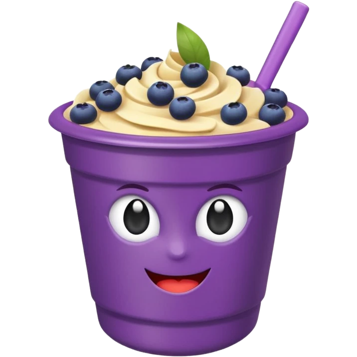 acai bowl in a purple plastic cup, clean, purple cup, healthy fruit toppings, emoji style emoji