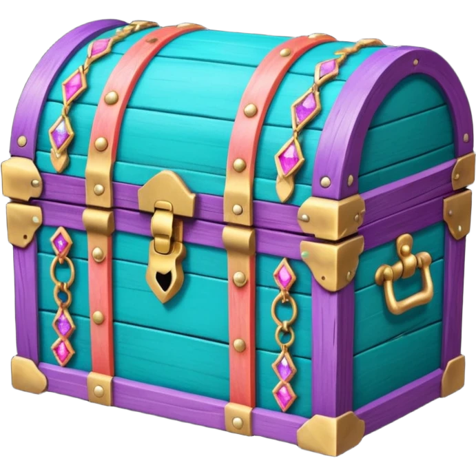 wooden treasure chest filled with coins pack in gradient of turquoise, blue, pink, purple, and coral color and jewels emoji