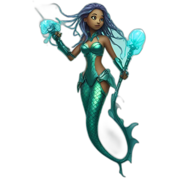 mermaid cyborg with a laser whip emoji
