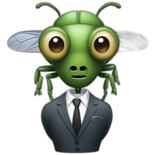 A fly with a human body and a fly head wearing a businessman's suit emoji