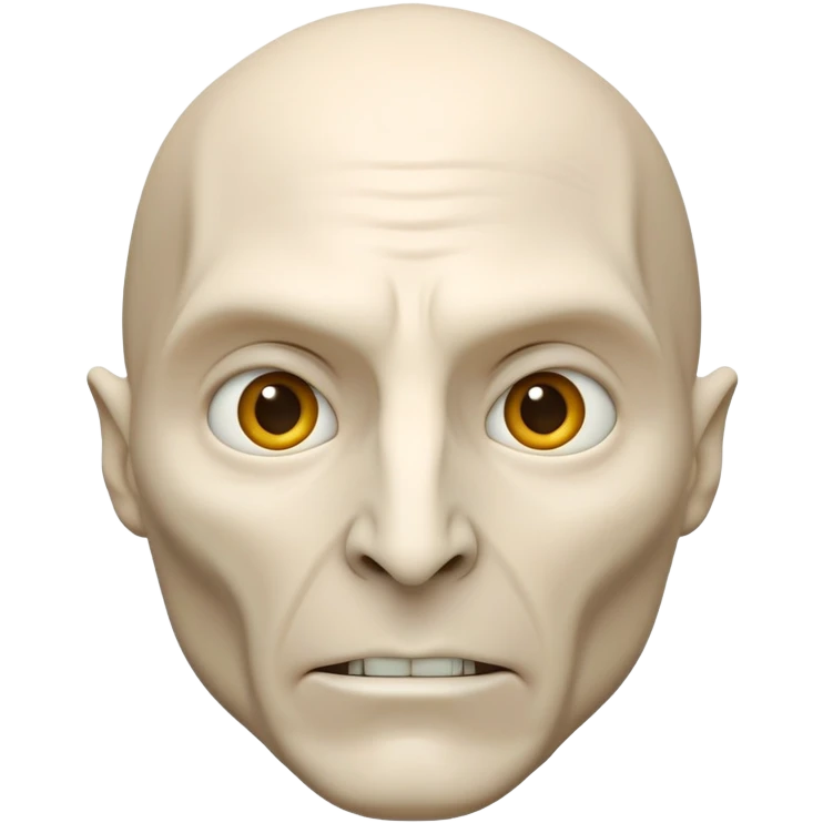 3D emoji of Lord Voldemort's face with pale skin, no nose (flat snake-like nostrils), sharp cheekbones, and intense eyes in glossy emoji style. emoji