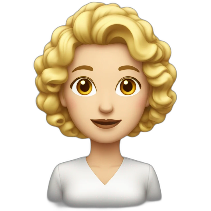 Mujer de 54 años elegante con  pelo muy muy corto rubio pensando emoji