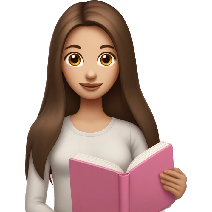 fair-skinned girl with long and straight brown hair holding a baby-pink-colored book emoji