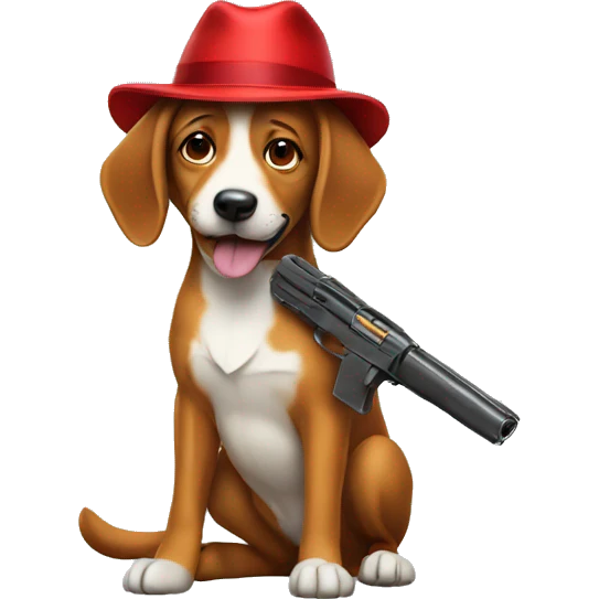 Dog with a gun wearing a red hat emoji