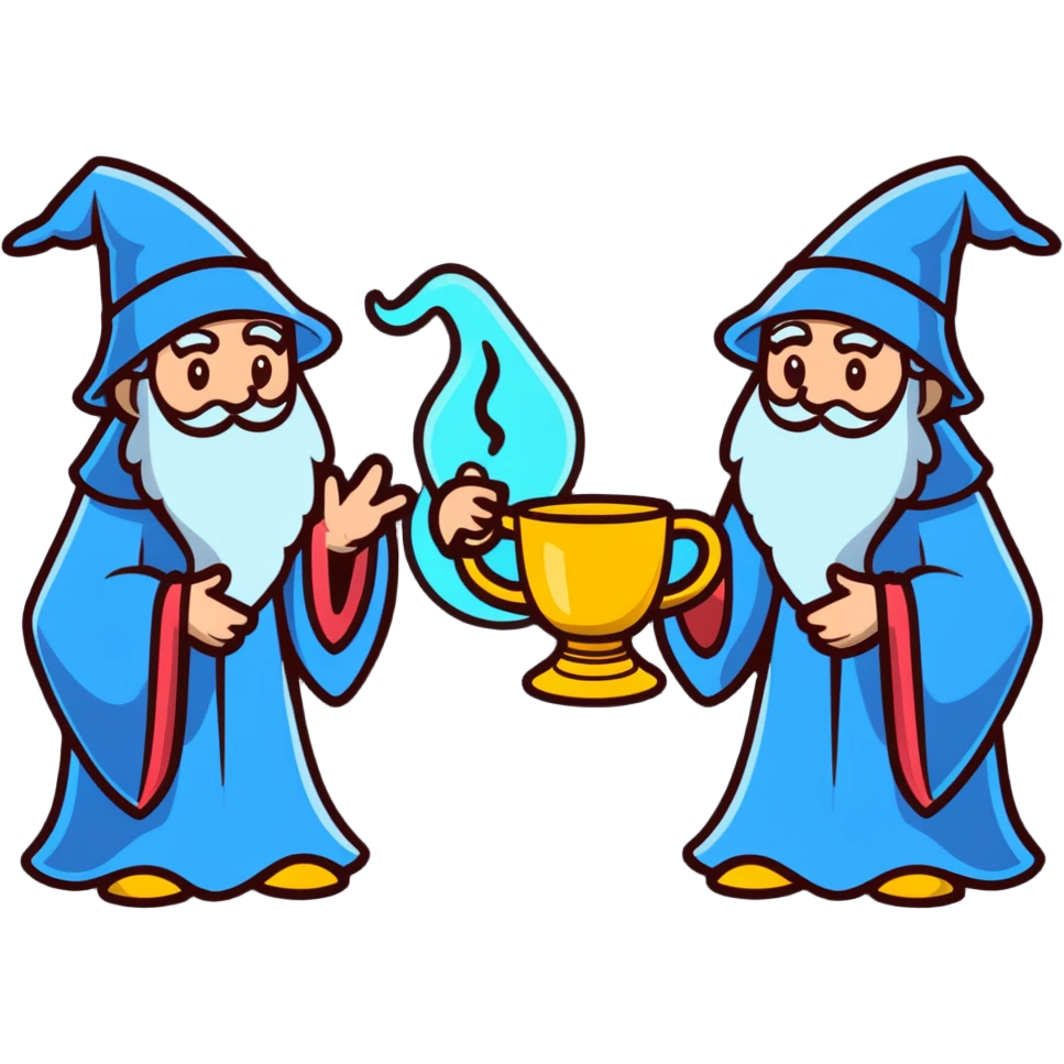 three wizards with a magical cup emoji