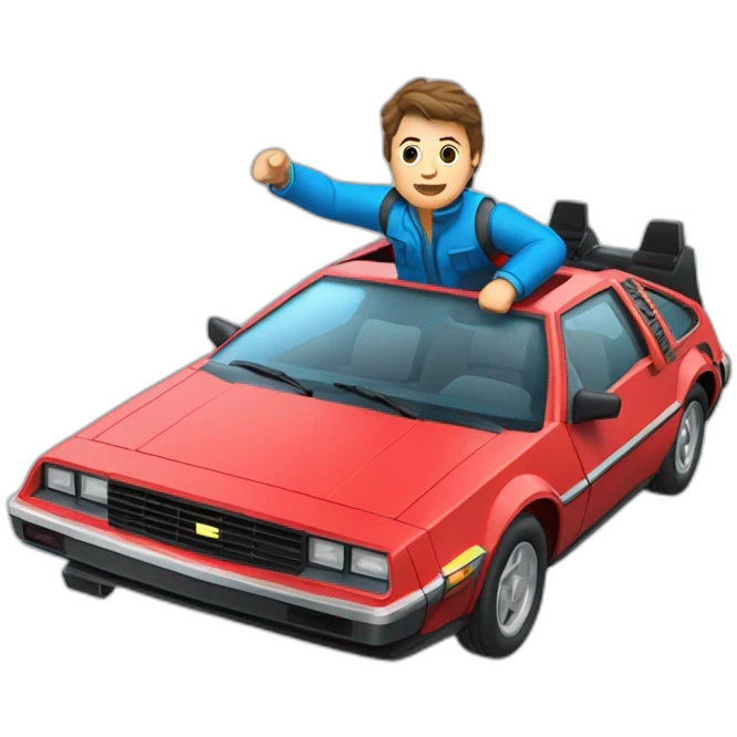 Marty McFly in a flying blue car emoji