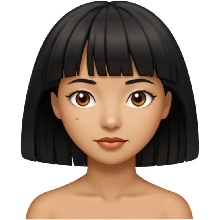 Woman a little tan with black hairs and bangs emoji